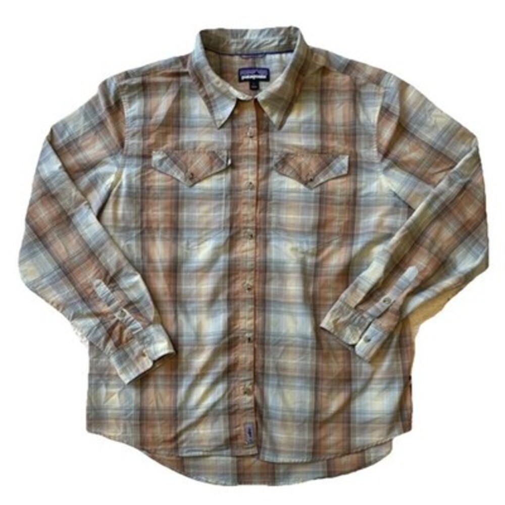Patagonia Womens Long-Sleeved Sun Stretch Multi Color Plaid Shirt Size LARGE